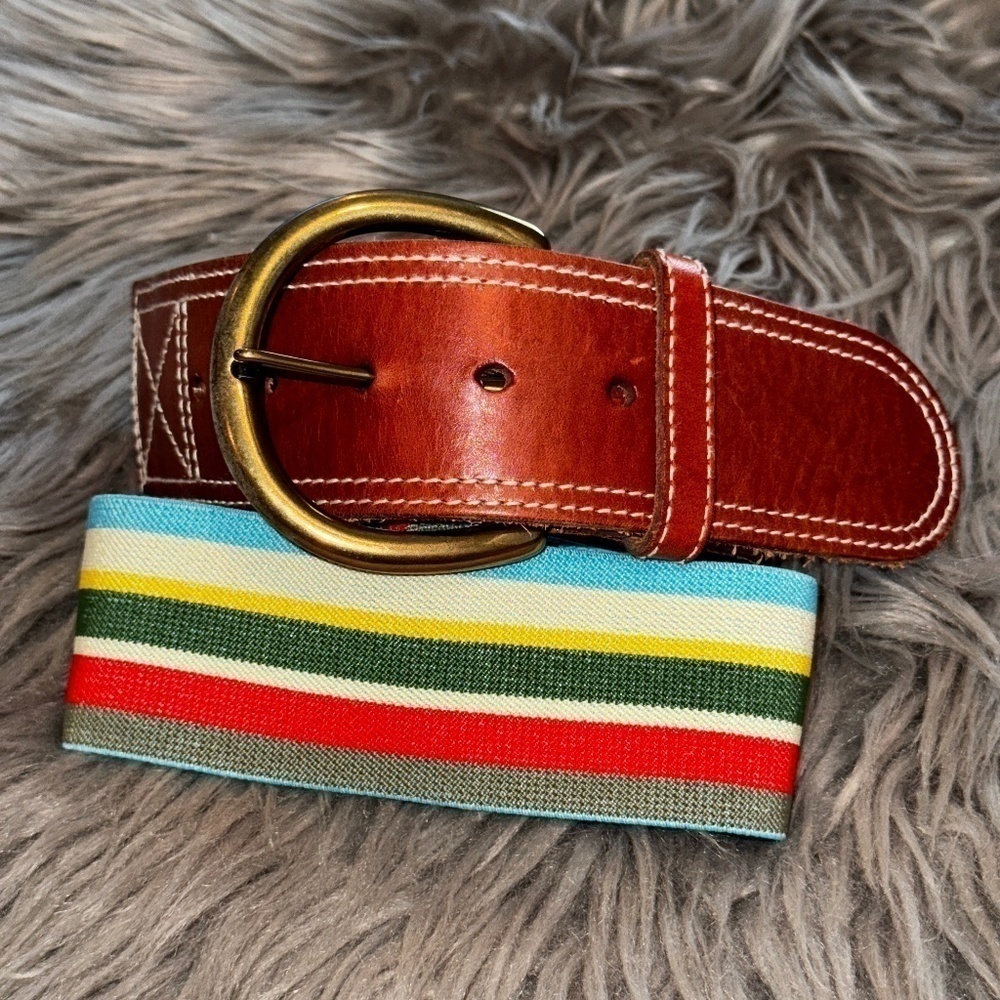 EUC Fossil Stretch Rainbow Fabric and Leather Belt Wide Size Medium